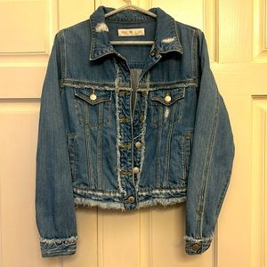 Miss Me Women’s Distressed Denim Jacket, Size 26. Light wash.